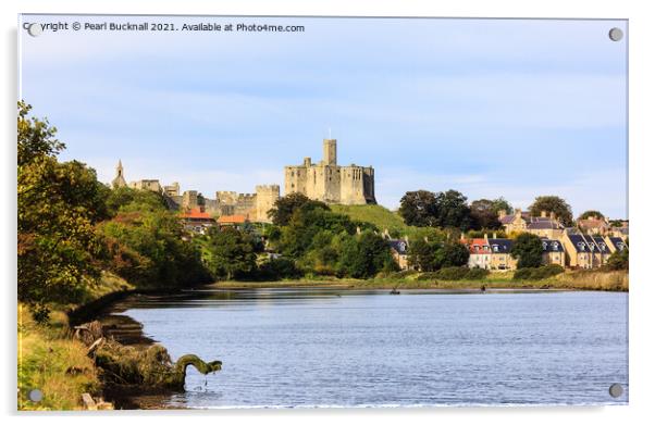 River Coquet and Warkworth Castle Northumberland Acrylic by Pearl Bucknall