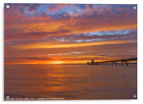 Clevedon Pier at Sunset Acrylic by Rory Hailes
