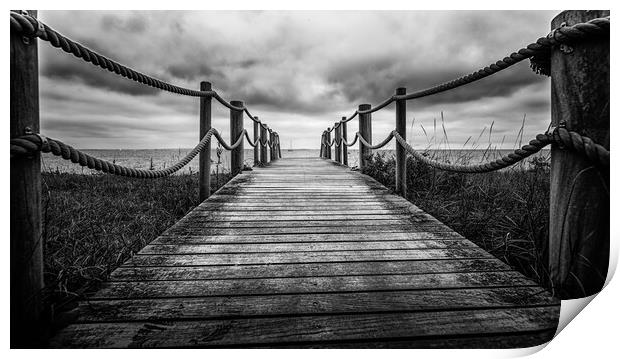Over the bridge to the sea in mono Print by Ian Johnston  LRPS