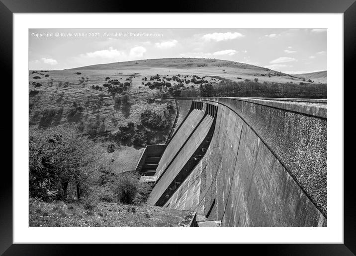 Meldon reservoir dam in monochrome Framed Mounted Print by Kevin White