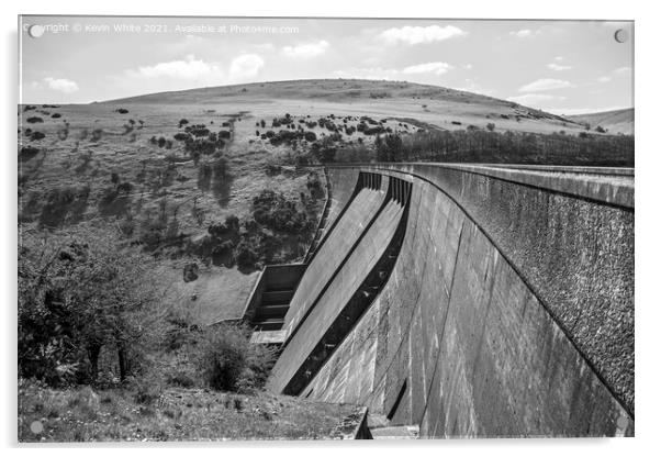 Meldon reservoir dam in monochrome Acrylic by Kevin White