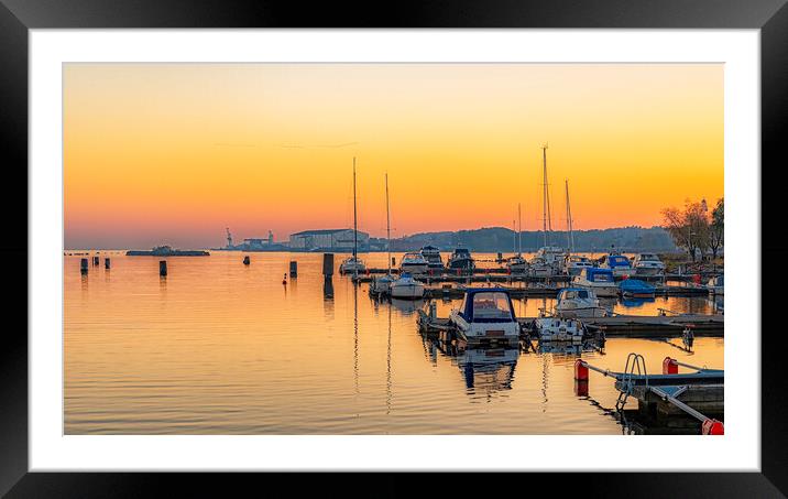 Solvesborg Harbor at Sunset Framed Mounted Print by Antony McAulay