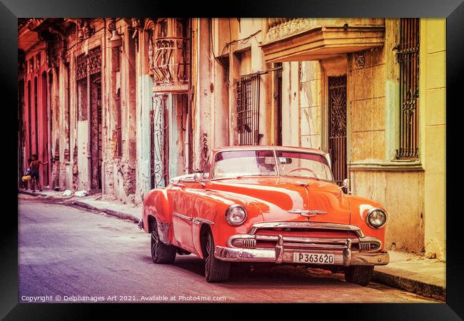 Havana, Cuba. Vintage red classic Chevrolet car Framed Print by Delphimages Art