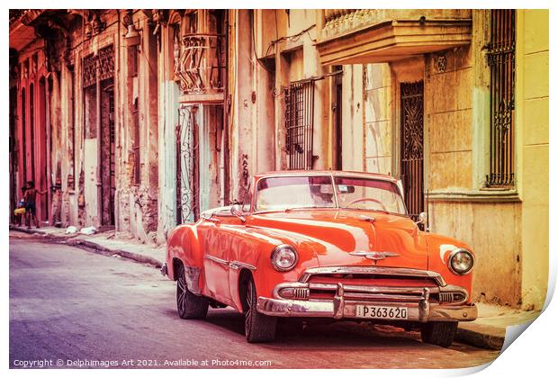 Havana, Cuba. Vintage red classic Chevrolet car Print by Delphimages Art