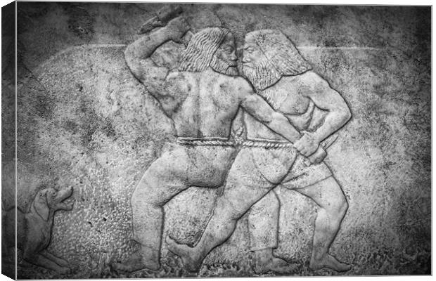 Solvesborg Stone Sculpture Two Fighters Canvas Print by Antony McAulay