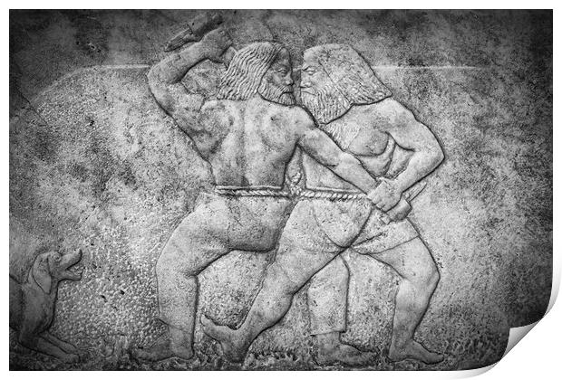 Solvesborg Stone Sculpture Two Fighters Print by Antony McAulay