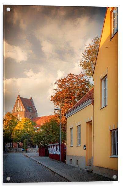 Solvesborg Street Scene With Church Acrylic by Antony McAulay