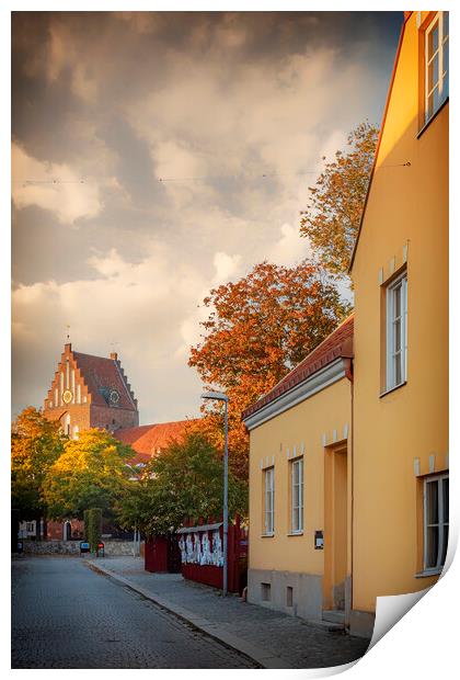 Solvesborg Street Scene With Church Print by Antony McAulay