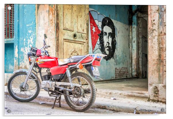 Che Guevara stencil and motorbike in Havana Cuba Acrylic by Delphimages Art