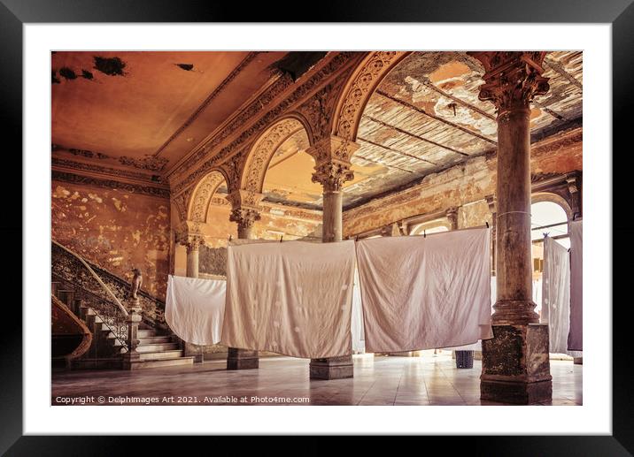 Havana Cuba. Laundry in an abandoned palace Framed Mounted Print by Delphimages Art