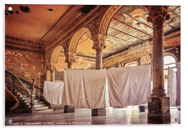 Havana Cuba. Laundry in an abandoned palace Acrylic by Delphimages Art