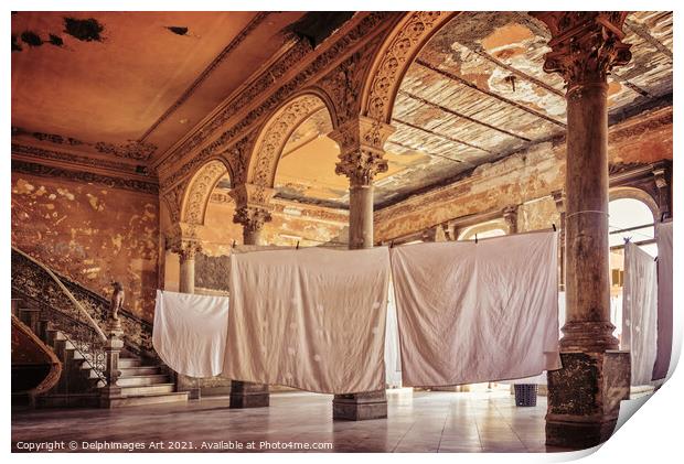 Havana Cuba. Laundry in an abandoned palace Print by Delphimages Art