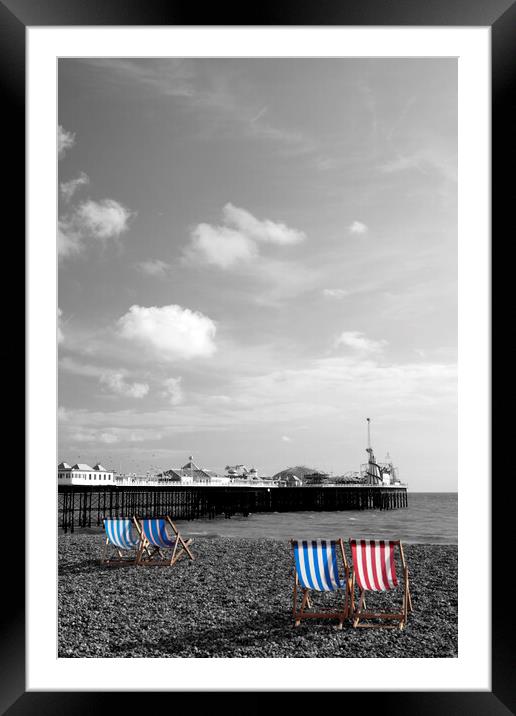 Colourful Deckchairs on Brighton Beach Framed Mounted Print by Neil Overy