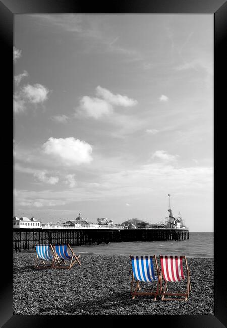Colourful Deckchairs on Brighton Beach Framed Print by Neil Overy