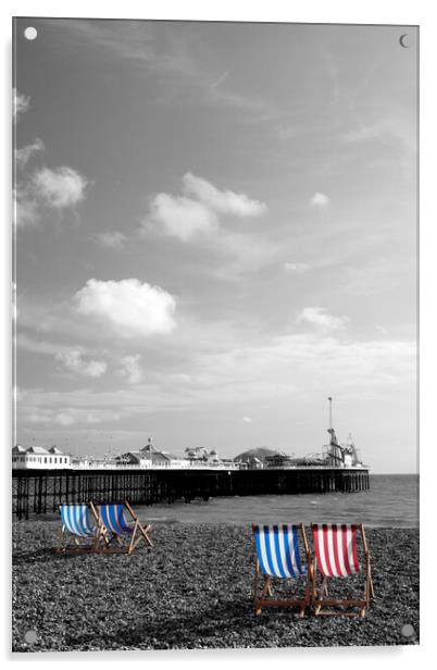 Colourful Deckchairs on Brighton Beach Acrylic by Neil Overy