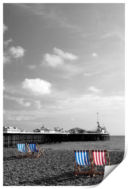 Colourful Deckchairs on Brighton Beach Print by Neil Overy