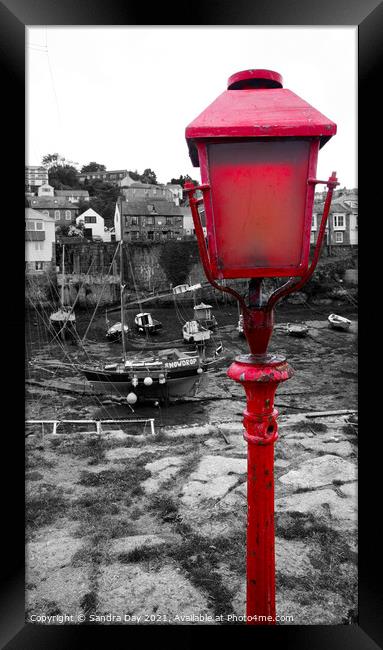 Red light Newlyn Harbour Cornwall Framed Print by Sandra Day