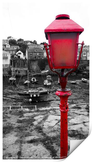 Red light Newlyn Harbour Cornwall Print by Sandra Day