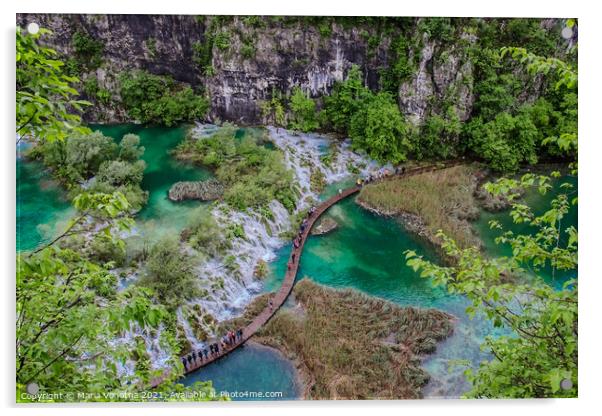 Waterfall cascade of Plitvice lakes park Acrylic by Maria Vonotna