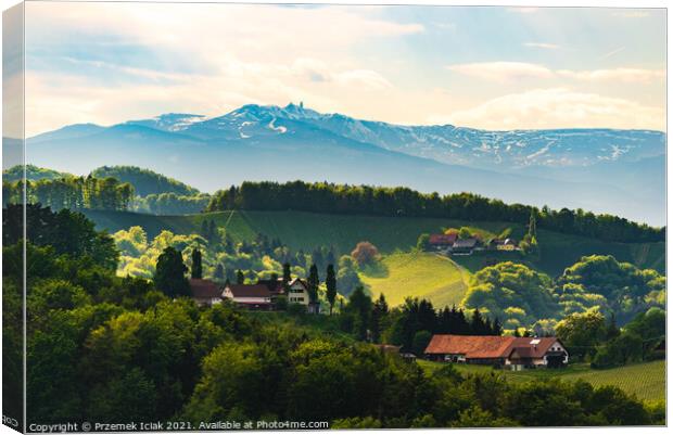 View from famous wine street in south styria, Austria on tuscany like vineyard hills. Canvas Print by Przemek Iciak