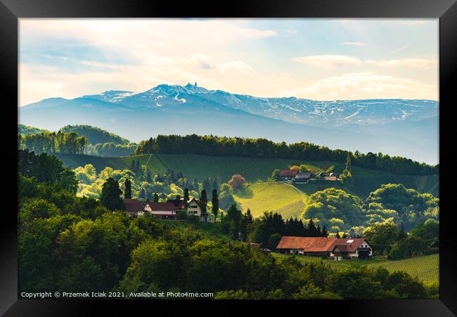 View from famous wine street in south styria, Austria on tuscany like vineyard hills. Framed Print by Przemek Iciak