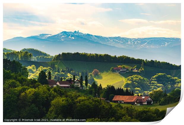 View from famous wine street in south styria, Austria on tuscany like vineyard hills. Print by Przemek Iciak