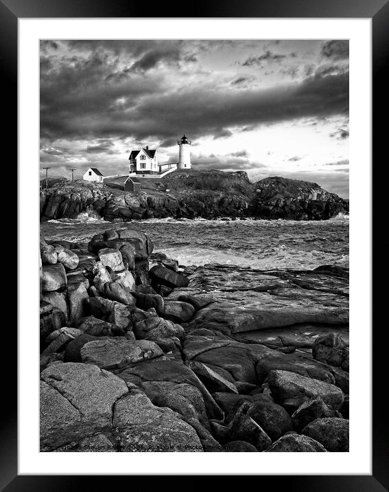 Nubble Lighthouse, Maine 5bw Framed Mounted Print by Steven Ralser