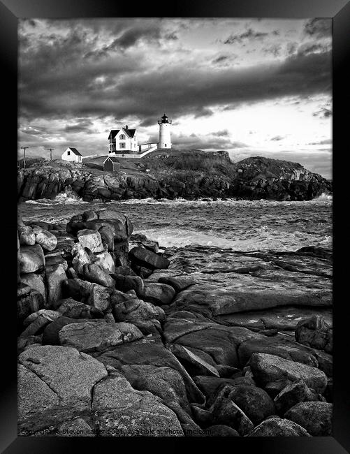 Nubble Lighthouse, Maine 5bw Framed Print by Steven Ralser