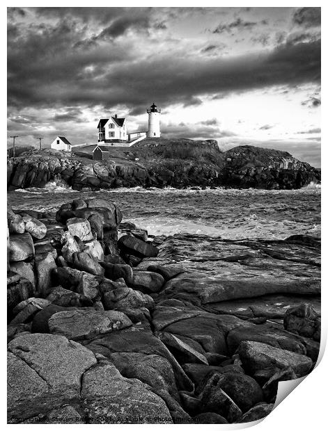 Nubble Lighthouse, Maine 5bw Print by Steven Ralser
