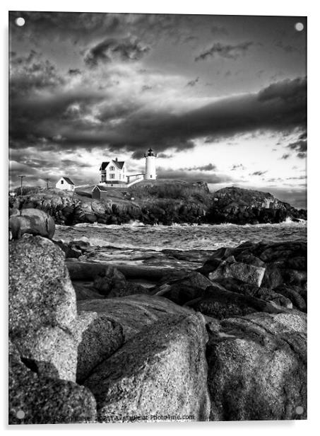Nubble Lighthouse, Maine 6bw Acrylic by Steven Ralser
