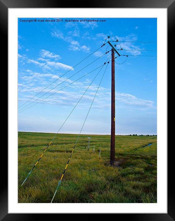 Lonely power line on beautiful island Framed Mounted Print by mark donald