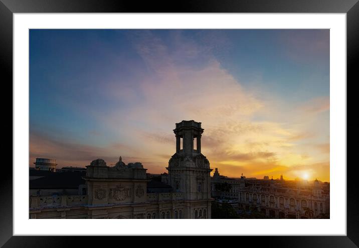 Authentic Old Havana Vieja buildings at sunset in historic city center near Central Park and El Capitolio Framed Mounted Print by Elijah Lovkoff