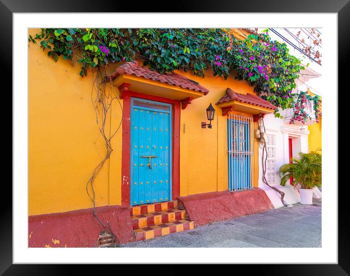 Scenic colorful streets of Cartagena in historic Getsemani district near Walled City, Ciudad Amurallada Framed Mounted Print by Elijah Lovkoff