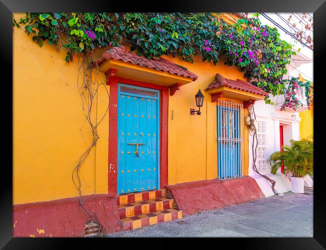 Scenic colorful streets of Cartagena in historic Getsemani district near Walled City, Ciudad Amurallada Framed Print by Elijah Lovkoff