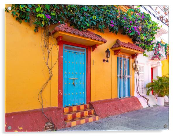 Scenic colorful streets of Cartagena in historic Getsemani district near Walled City, Ciudad Amurallada Acrylic by Elijah Lovkoff