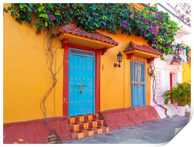 Scenic colorful streets of Cartagena in historic Getsemani district near Walled City, Ciudad Amurallada Print by Elijah Lovkoff