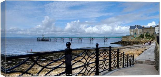 Clevedon Beach pier and Promenade  Canvas Print by Diana Mower