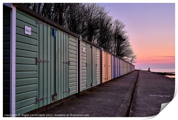 Colwell Bay Beach Huts Print by Wight Landscapes