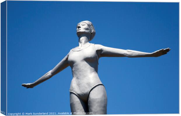 The Diving Belle Sculpture at Scarborough Canvas Print by Mark Sunderland