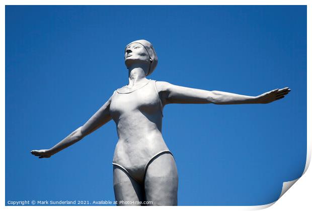 The Diving Belle Sculpture at Scarborough Print by Mark Sunderland