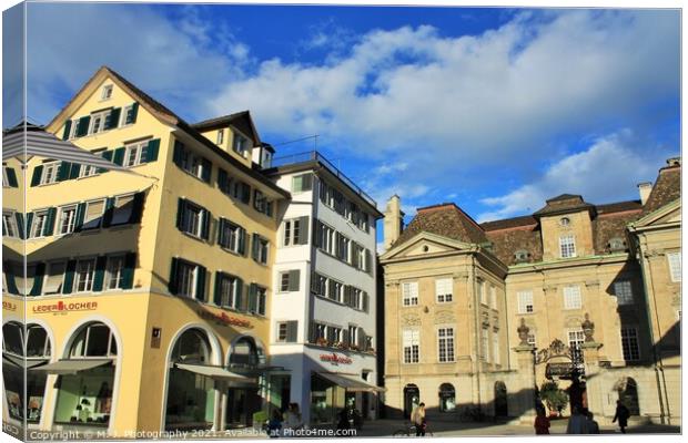 Buildings in old town of Zurich, Switzerland Canvas Print by M. J. Photography