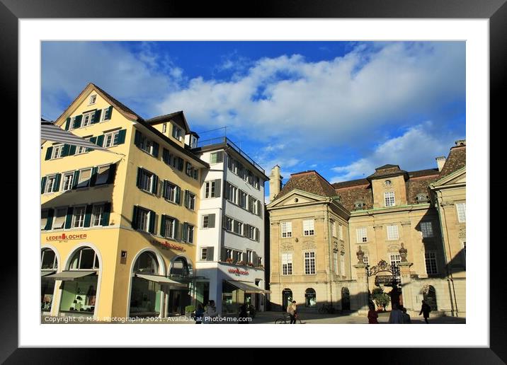 Buildings in old town of Zurich, Switzerland Framed Mounted Print by M. J. Photography