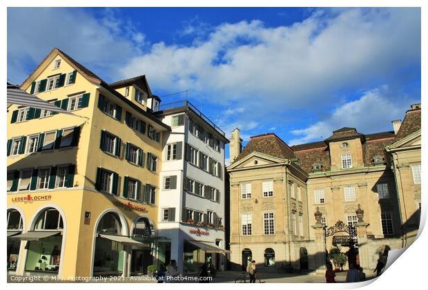 Buildings in old town of Zurich, Switzerland Print by M. J. Photography