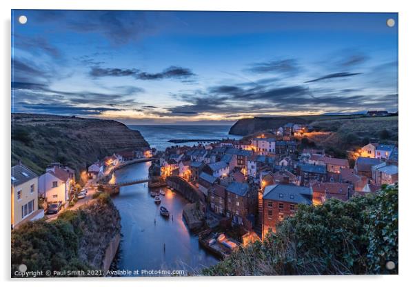 The Blue Hour at Staithes Acrylic by Paul Smith