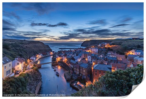 The Blue Hour at Staithes Print by Paul Smith