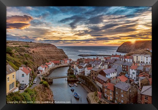Sunrise over Staithes Framed Print by Paul Smith