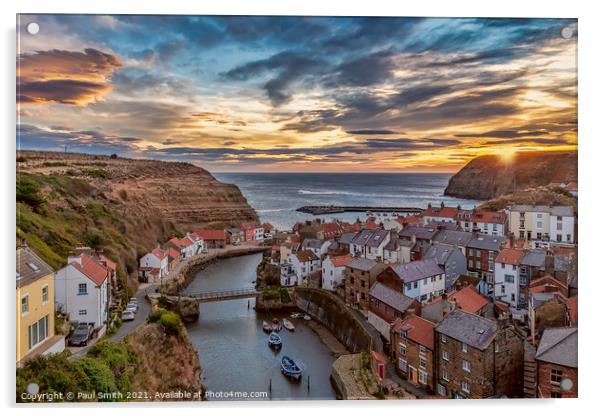 Sunrise over Staithes Acrylic by Paul Smith