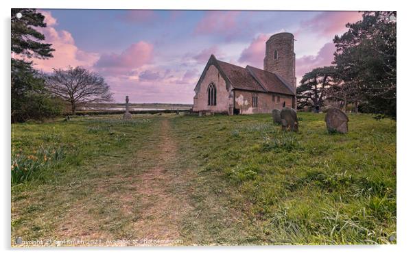 Sunset at Ramsholt Church Acrylic by Paul Smith