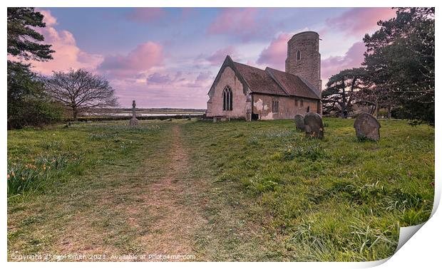 Sunset at Ramsholt Church Print by Paul Smith