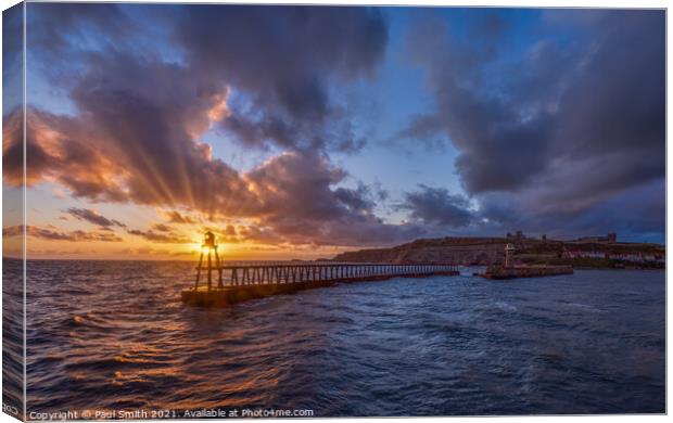 Sunrise at Whitby Pier Canvas Print by Paul Smith